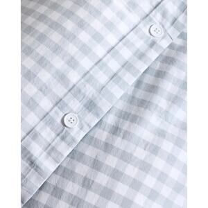 Quince Classic Organic Percale Duvet Cover Size King Color Blue Fog Gingham~NWOT